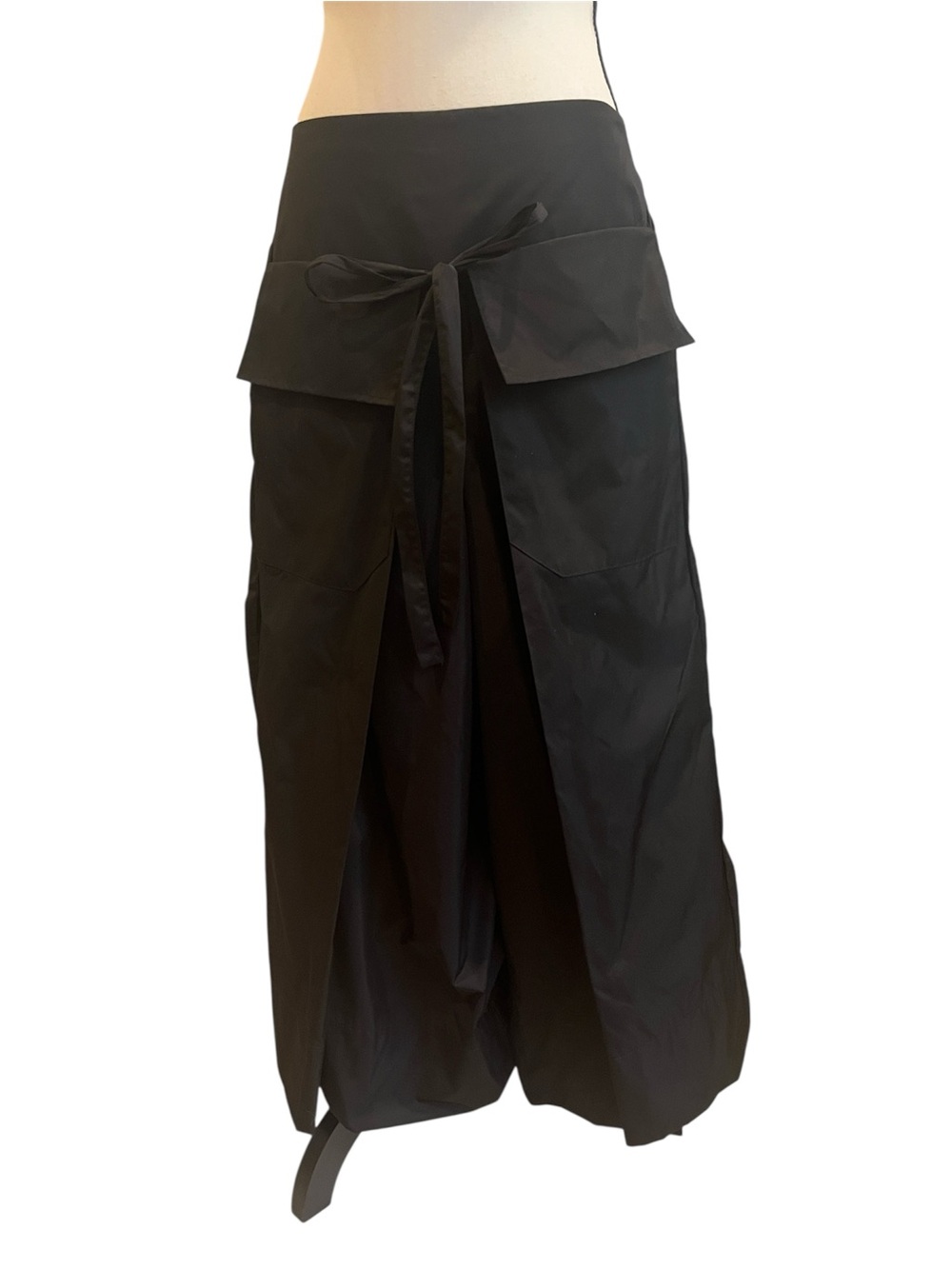 Planet Black Wide Leg Nylon Tie Front Pants Medium Avant-garde Rare Vintage